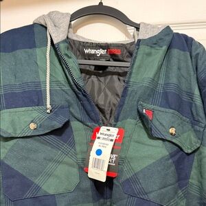 Wrangler Green & Navy Plaid Hooded Flannel Jacket